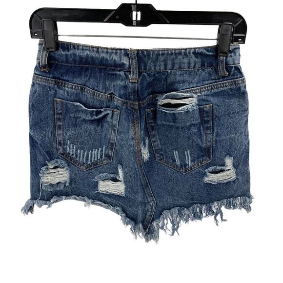 Vintage Havana distressed mini skirt button fly denim jean blue 4 26 S - Picture 9 of 11